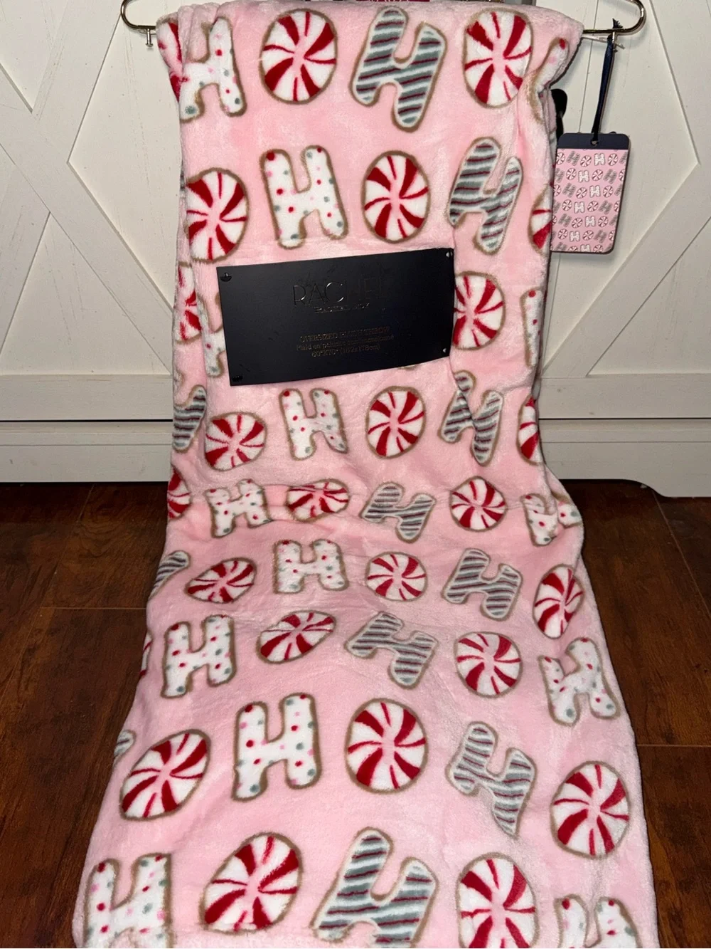 Rachel Roy Pink Holiday 'Hohoho' & Peppermint Plush Throw Blanket